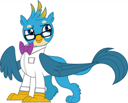 Size: 1280x1029 | Tagged: safe, artist:disneymarvel96, edit, imported from derpibooru, vector edit, gallus, griffon, bowtie, clothes, geek, glasses, male, nerd, shirt, simple background, solo, style, vector, white background