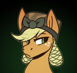 Size: 1314x1238 | Tagged: safe, artist:zahsart, imported from derpibooru, applejack, earth pony, pony, alternate hairstyle, alternate timeline, applecalypsejack, crystal war timeline, hairnet, solo, unamused