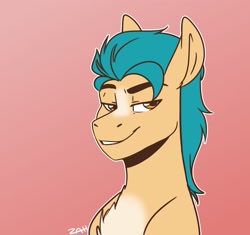 Size: 2129x2000 | Tagged: safe, artist:zahsart, imported from derpibooru, hitch trailblazer, earth pony, pony, chest fluff, g5, high res, lidded eyes, looking at you, male, my little pony: a new generation, ponytober, smiling, solo, stallion