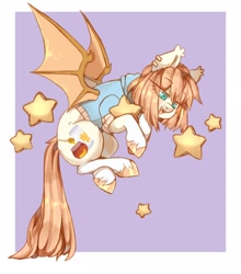 Size: 1850x2100 | Tagged: safe, artist:cheekipone, imported from derpibooru, oc, oc only, oc:honey milk, pony, clothes, ear piercing, earring, flying, hoodie, jewelry, piercing, smiling, solo, spread wings, stars, wings