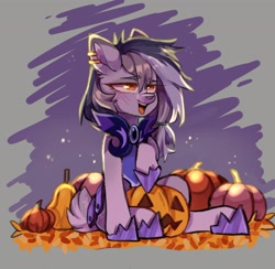 Size: 2048x1998 | Tagged: safe, artist:cheekipone, imported from derpibooru, oc, oc only, pony, armor, eye clipping through hair, eyebrows, eyebrows visible through hair, halloween, high res, holiday, hoof shoes, jack-o-lantern, night guard, open mouth, open smile, pumpkin, sitting, smiling, solo