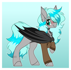 Size: 1734x1712 | Tagged: safe, artist:krypticquartz, imported from derpibooru, oc, oc only, bat pony, pony, clothes, female, gradient background, mare, solo, sweater