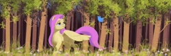 Size: 1500x500 | Tagged: safe, artist:escapist, imported from derpibooru, fluttershy, pegasus, pony, female, flower, forest, grass, logo, mare, solo, twitter, twitter logo