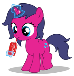 Size: 2940x3020 | Tagged: safe, artist:strategypony, imported from derpibooru, oc, oc only, oc:fizzy pop, pony, unicorn, coca-cola, drinking, female, filly, high res, horn, magic, simple background, soda, soda can, telekinesis, transparent background