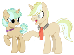 Size: 1280x943 | Tagged: safe, artist:princess-kitsune-tsu, imported from derpibooru, oc, oc only, pony, unicorn, female, jewelry, male, mare, necklace, necktie, offspring, parent:coco pommel, parent:trenderhoof, parents:trenderpommel, pearl necklace, simple background, stallion, transparent background