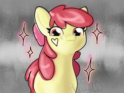 Size: 2732x2048 | Tagged: safe, artist:hypercub0, imported from derpibooru, apple bloom, earth pony, pony, adorabloom, cute, female, filly, heart, high res, looking at you, solo, sparkles