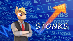 Size: 3840x2160 | Tagged: safe, artist:dawnypegasussfm, imported from derpibooru, oc, oc:nickyequeen, anthro, donkey, 3d, business suit, clothes, commissioner:nickyequeen, exchange, high res, market, meme, profit, pun, stonks