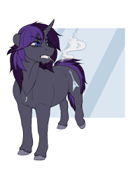 Size: 1109x1426 | Tagged: safe, artist:royvdhel-art, imported from derpibooru, oc, oc only, pony, unicorn, angry, cigarette, colored hooves, horn, male, simple background, smoking, solo, stallion, transparent background, unicorn oc