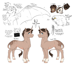 Size: 2587x2302 | Tagged: safe, artist:royvdhel-art, imported from derpibooru, oc, oc only, oc:rj, bird, owl, pony, unicorn, colored hooves, female, high res, horn, leonine tail, mare, reference sheet, story included, tail, unicorn oc