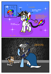 Size: 1148x1663 | Tagged: safe, artist:tranzmuteproductions, imported from derpibooru, oc, oc only, oc:cinder, oc:lightning bliss, oc:tranzmute, alicorn, pony, alicorn oc, clothes, crossdressing, dress, evening gloves, female, gloves, horn, jewelry, long gloves, male, mare, necklace, pearl necklace, phone, stallion, wings