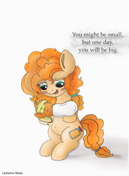 Size: 1383x1888 | Tagged: safe, artist:ledwine glass, edit, imported from derpibooru, applejack, pear butter, pony, baby, baby pony, belly, belly button, blanket, blushing, carrying, cute, cutie mark, hair, jackabetes, messy mane, pearabetes, standing, standing on two hooves, standing up, text