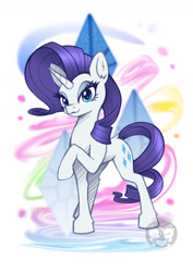 Size: 935x1323 | Tagged: safe, artist:calena, imported from derpibooru, rarity, pony, unicorn, abstract background, cute, cutie mark, design, looking at you, simple background, solo, ych example, ych sketch, your character here