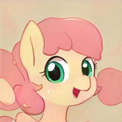 Size: 1024x1024 | Tagged: safe, imported from derpibooru, pony, ai content, ai generated, beige background, generator:thisponydoesnotexist, looking at you, open mouth, simple background, solo