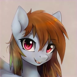 Size: 1024x1024 | Tagged: safe, imported from derpibooru, pegasus, pony, ai content, ai generated, beige background, eyebrows, eyebrows visible through hair, generator:thisponydoesnotexist, looking at you, open mouth, simple background, solo