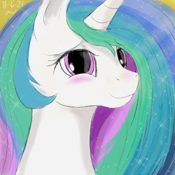 Size: 2000x2000 | Tagged: safe, artist:enonnnymous, imported from derpibooru, princess celestia, alicorn, pony, /sun/, blushing, bust, cute, cutelestia, female, happy, high res, mare, portrait, smiling, solo, waifu