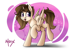 Size: 5100x3300 | Tagged: safe, artist:supermoix, imported from derpibooru, oc, oc only, alicorn, pegasus, pony, unicorn, alicorn oc, cute, folded wings, happy, horn, looking back, open mouth, simple background, solo, wings