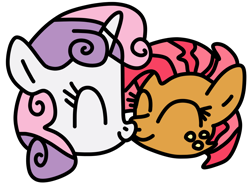 Size: 1000x740 | Tagged: safe, artist:jadeharmony, imported from derpibooru, babs seed, sweetie belle, earth pony, pony, unicorn, babsbelle, boop, eyes closed, female, filly, freckles, lesbian, noseboop, nuzzling, shipping, simple background, transparent background