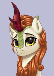 Size: 3508x4961 | Tagged: safe, artist:koshakevich, imported from derpibooru, autumn blaze, kirin, pony, absurd resolution, bust, female, gray background, looking at you, mare, portrait, simple background, solo, three quarter view