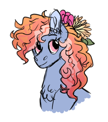 Size: 562x638 | Tagged: safe, artist:queenderpyturtle, imported from derpibooru, oc, oc only, pony, bust, female, flower, flower in hair, mare, portrait, simple background, solo, white background