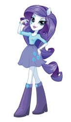 Size: 472x807 | Tagged: safe, imported from twibooru, rarity, equestria girls, boots, box art, bracelet, clothes, diamond, image, jewelry, lipstick, needs more jpeg, official, official art, ponied up, shirt, shoes, simple background, skirt, stock vector, white background