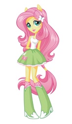 Size: 472x807 | Tagged: safe, imported from derpibooru, fluttershy, equestria girls, boots, box art, clothes, cutie mark, cutie mark on clothes, hairclip, image, lipstick, needs more jpeg, official, official art, ponied up, shoes, simple background, skirt, sleeveless, socks, stock vector, white background