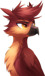 Size: 1413x2355 | Tagged: safe, artist:scarlet-spectrum, imported from derpibooru, oc, oc only, oc:fynnegan, griffon, bust, cheek fluff, chest fluff, colored pupils, eyebrows, folded wings, griffon oc, male, simple background, solo, transparent background, wings