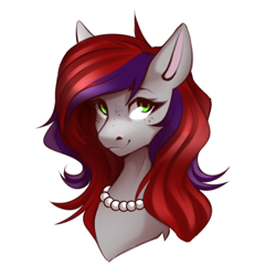 Size: 2362x2362 | Tagged: safe, artist:buvanybu, imported from derpibooru, oc, oc only, oc:evening prose, pegasus, pony, bust, female, freckles, high res, jewelry, mare, necklace, pearl necklace, simple background, solo, white background