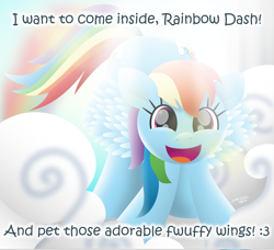 Size: 2904x2646 | Tagged: safe, artist:lincolnbrewsterfan, derpibooru exclusive, imported from derpibooru, rainbow dash, pegasus, pony, .svg available, :3, :d, all is well, bait and switch, beautiful, big eyes, big smile, cloud, cute, cute face, cute smile, cuteness overload, dashabetes, dilated pupils, eager, excited, excitement, face down ass up, female, fluffy, font, fwuffy, high res, house, inkscape, innocent innuendo, iwtcird, lens flare, lineless, mare, meme, misspelling, offscreen character, open mouth, open smile, outdoors, paraprosdokian, pillar, pun, rainbow, rainbow dash's house, raised tail, sky, smiling, solo, spread wings, sunlight, svg, tail, talking, vector, wing fluff, wings