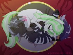 Size: 1600x1200 | Tagged: safe, artist:willoillo, imported from derpibooru, oc, oc:shadow strike, hybrid, pony, unicorn, zebra, zony, commission, couple, sleeping