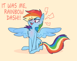 Size: 2048x1632 | Tagged: safe, artist:possumpupper, edit, imported from derpibooru, rainbow dash, pegasus, pony, backwards cutie mark, cheek fluff, chest fluff, cute, dashabetes, dialogue, dio brando, ear fluff, female, it was me, it was me dio, jojo's bizarre adventure, meme, open mouth, simple background, solo, spread wings, text, text edit, wings