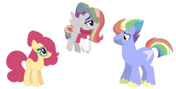 Size: 1280x651 | Tagged: safe, artist:andromeda-moon, imported from derpibooru, bow hothoof, posey shy, oc, oc:rainbow hoof, pegasus, pony, alternate hairstyle, alternate universe, base used, family, female, infidelity, male, offspring, parent swap, parent swap au, parent:bow hothoof, parent:posey shy, parents:poseybow, poseybow, shipping, simple background, straight, transparent background