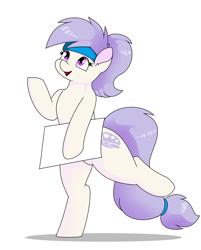 Size: 2476x3072 | Tagged: safe, artist:pencil bolt, imported from derpibooru, oc, oc only, oc:artstina, earth pony, pony, bipedal, female, headband, high res, looking up, ponytail, simple background, solo, standing, white background