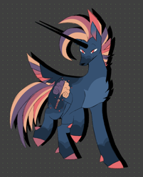 Size: 676x841 | Tagged: safe, artist:mewzynn, imported from derpibooru, oc, oc only, oc:obisidan sunset, pony, unicorn, gray background, male, simple background, solo, stallion, tail, tail feathers