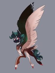 Size: 623x835 | Tagged: safe, artist:mewzynn, imported from derpibooru, oc, oc only, oc:aspen, pegasus, pony, large wings, looking at you, male, simple background, smiling, solo, spread wings, stallion, tail, tail feathers, wings