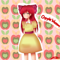 Size: 1000x1000 | Tagged: safe, artist:fuyukinokoorin, imported from derpibooru, apple bloom, human, blushing, humanized, smiling, solo