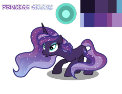 Size: 1300x1000 | Tagged: safe, artist:just-silvushka, imported from derpibooru, oc, oc only, oc:princess selena, oc:selena, pony, unicorn, base used, ethereal mane, eyelashes, female, horn, magical lesbian spawn, makeup, mare, offspring, parent:princess luna, parent:tempest shadow, parents:tempestluna, simple background, solo, starry mane, transparent background, unicorn oc