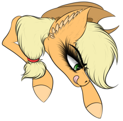 Size: 1486x1471 | Tagged: safe, artist:beamybutt, imported from derpibooru, applejack, earth pony, pony, ear fluff, eyelashes, female, hat, licking, licking lips, mare, simple background, solo, tongue out, transparent background