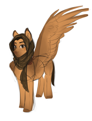 Size: 1225x1600 | Tagged: safe, artist:royvdhel-art, imported from derpibooru, oc, oc only, pegasus, pony, clothes, headscarf, one wing out, pegasus oc, scarf, simple background, solo, white background, wings