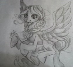 Size: 2261x2083 | Tagged: safe, artist:jamoka-rai-kou, imported from derpibooru, oc, oc only, pegasus, pony, braid, high res, slit pupils, solo, spread wings, traditional art, wings