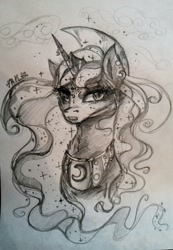 Size: 1138x1642 | Tagged: safe, artist:jamoka-rai-kou, imported from derpibooru, princess luna, alicorn, pony, looking at you, solo, traditional art