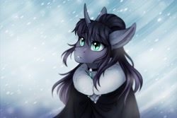 Size: 3000x2000 | Tagged: safe, artist:zahsart, imported from derpibooru, oc, oc only, oc:kasimira edeltraud, anthro, choker, curved horn, high res, horn, snow, solo