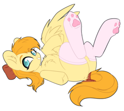 Size: 1280x1152 | Tagged: safe, artist:cloud-fly, imported from derpibooru, oc, oc only, oc:deliambre, pegasus, pony, clothes, female, lying down, mare, on back, paw pads, paw socks, simple background, socks, solo, transparent background