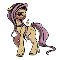 Size: 2651x2662 | Tagged: safe, artist:vetta, imported from derpibooru, fluttershy, pegasus, pony, collar, ear piercing, eyeshadow, high res, makeup, piercing, simple background, solo, white background