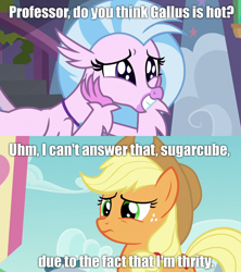 Size: 1280x1440 | Tagged: safe, edit, edited screencap, imported from derpibooru, screencap, applejack, silverstream, school daze, the mane attraction, caption, gordy, image macro, implied gallstream, misspelling, ned's declassified school survival guide, new grade & dodgeball, shipping denied, text