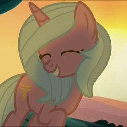 Size: 1080x1082 | Tagged: safe, idw, imported from derpibooru, radiant hope, crystal pony, pony, eyes closed, smiling, solo