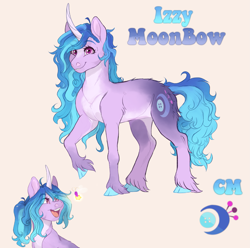 Size: 2527x2506 | Tagged: safe, artist:jadejellie, imported from derpibooru, izzy moonbow, pony, unicorn, cloven hooves, curved horn, g5, high res, horn, my little pony: a new generation, simple background, solo, white background