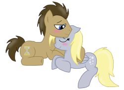Size: 1312x954 | Tagged: safe, artist:eternalash, imported from derpibooru, derpy hooves, doctor whooves, time turner, earth pony, pegasus, pony, blushing, cuddling, doctorderpy, duo, female, male, mare, shipping, simple background, snuggling, straight, transparent background