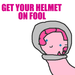 Size: 500x500 | Tagged: safe, artist:askpinkiepieandfriends, imported from derpibooru, pinkie pie, earth pony, pony, ask, female, mare, simple background, smiling, solo, space helmet, tumblr, white background