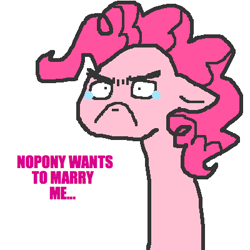 Size: 400x400 | Tagged: safe, artist:askpinkiepieandfriends, imported from derpibooru, pinkie pie, earth pony, pony, bust, crying, dialogue, female, floppy ears, frown, mare, simple background, solo, teary eyes, white background