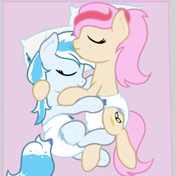 Size: 4000x4000 | Tagged: safe, artist:nitei, imported from derpibooru, oc, oc only, earth pony, pony, cuddling, cuddling in bed, diaper, diaper fetish, duo, earth pony oc, eyes closed, fetish, non-baby in diaper, oc name needed, pillow, poofy diaper, show accurate, sleeping